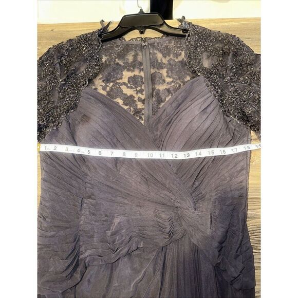 New LA FEMME Ruched Twist Column Gown In Gunmetal Size 16 Retail $438. 14 - Picture 12 of 16